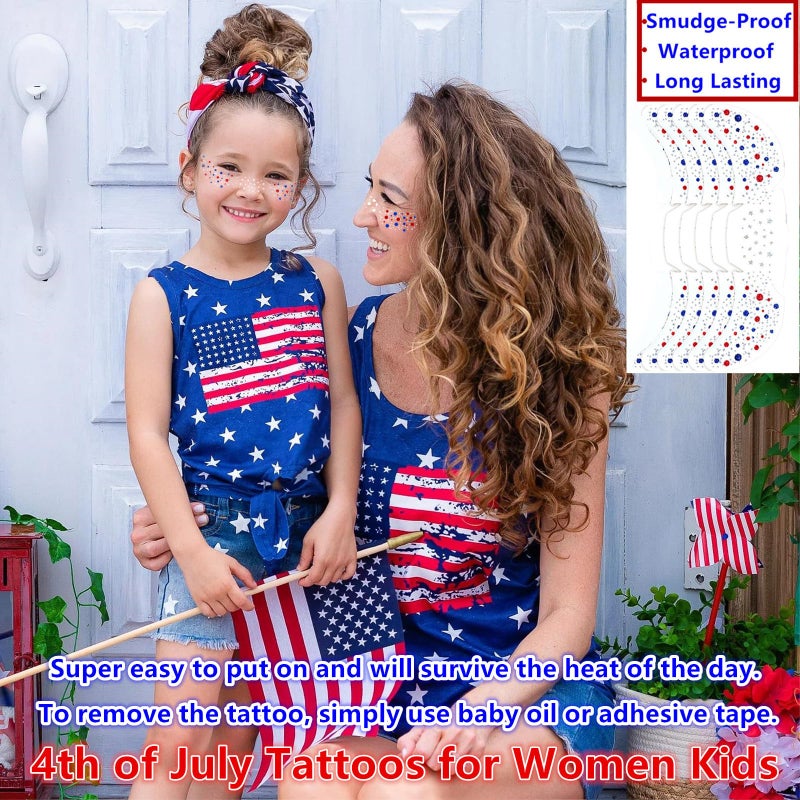 Go Ho Patriotic Red White and Blue Glitter Freckles Face Tattoo,4th of July Freckles Sparkle,4th of July Outfits for Women Kids,Fourth of July Glitter Stickers on Independence Day,6 Pcs - Image 2